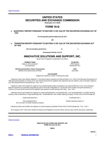 Thumbnail Innovative Solutions and Support 10-Q Quarterly Report FY2011 
