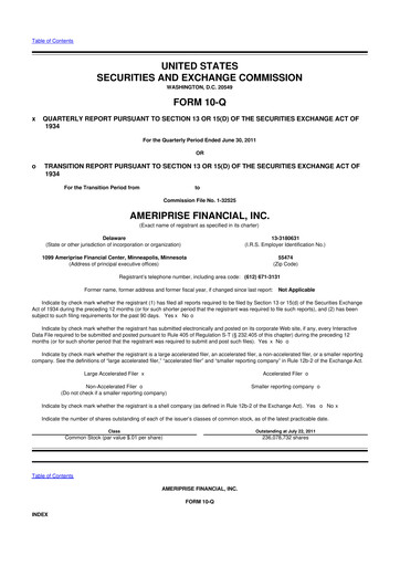 Thumbnail Ameriprise Financial
 10-Q Quarterly Report FY2011 