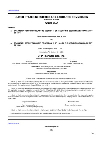 Thumbnail UFP Technologies
 10-Q Quarterly Report FY2011 