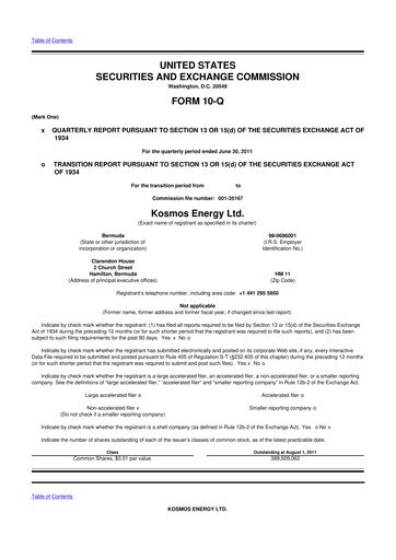 Thumbnail Kosmos Energy 10-Q Quarterly Report FY2011 