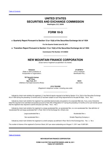 Thumbnail New Mountain Finance Corporation 10-Q Quarterly Report FY 