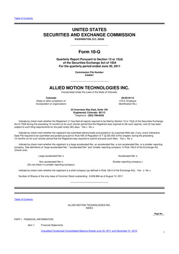 Thumbnail Allient 10-Q Quarterly Report FY2011 