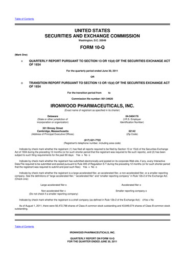 Thumbnail Ironwood Pharmaceuticals
 10-Q Quarterly Report FY2011 