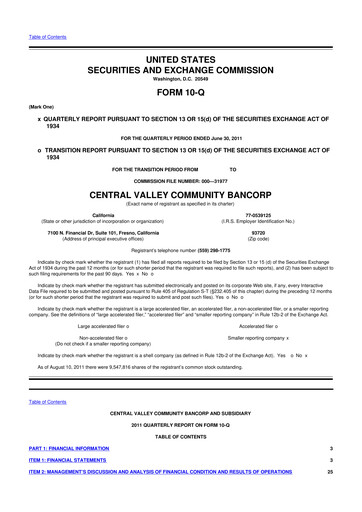 Thumbnail Community West Bancshares 10-Q Quarterly Report FY2011 