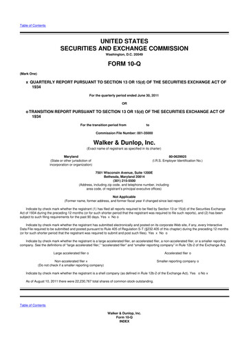 Thumbnail Walker & Dunlop

 10-Q Quarterly Report FY2011 