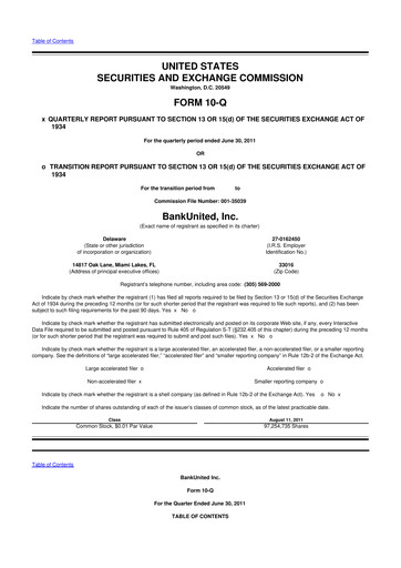 Miniature BankUnited
 10-Q Rapport trimestriel 2011 