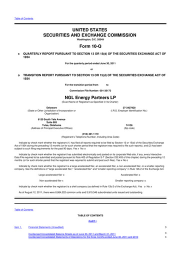 Miniature NGL Energy Partners
 10-Q Rapport trimestriel 2012 