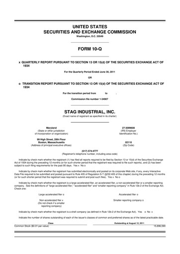 Thumbnail STAG Industrial 10-Q Quarterly Report FY2011 