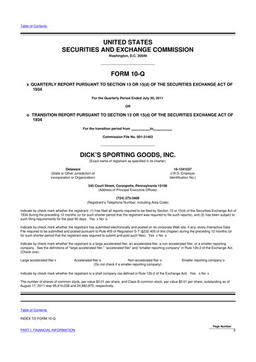 Thumbnail Dick's Sporting Goods
 10-Q Quarterly Report FY2011 