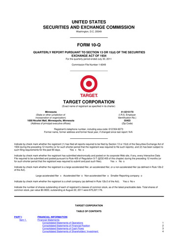Miniature Target 10-Q Rapport trimestriel 2011 