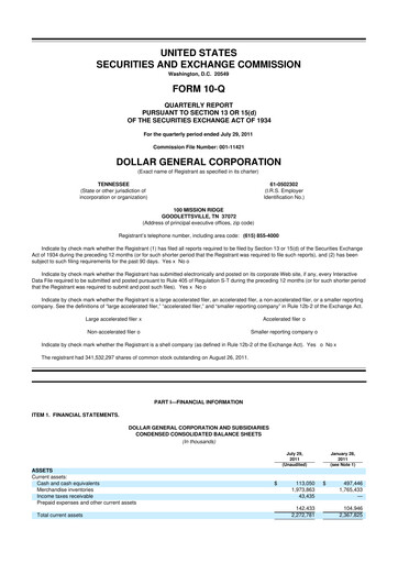 Miniature Dollar General 10-Q Rapport trimestriel 2011 
