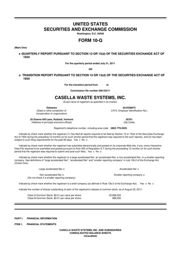 Thumbnail Casella Waste Systems
 10-Q Quarterly Report FY2012 