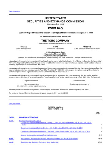 Thumbnail The Toro Company
 10-Q Quarterly Report FY2011 