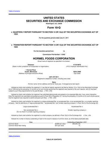 Thumbnail Hormel Foods 10-Q Quarterly Report FY2011 