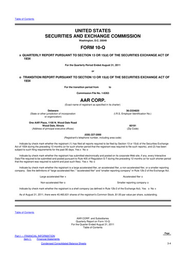 Thumbnail AAR 10-Q Quarterly Report FY2012 
