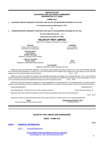 Vorschaubild Helen of Troy 10-Q Quartalsbericht 2012 