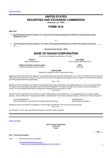 Thumbnail Bank of Hawaii
 10-Q Quarterly Report FY2011 