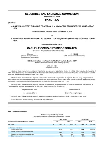 Thumbnail Carlisle Companies
 10-Q Quarterly Report FY2011 