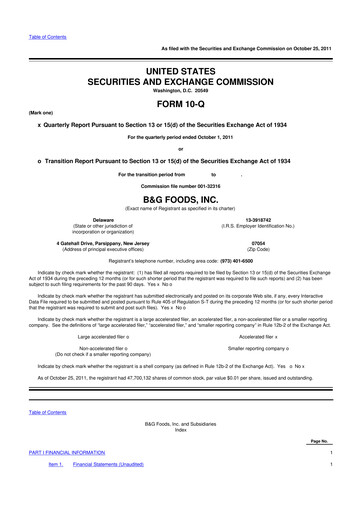 Vorschaubild B&G Foods

 10-Q Quartalsbericht 2011 