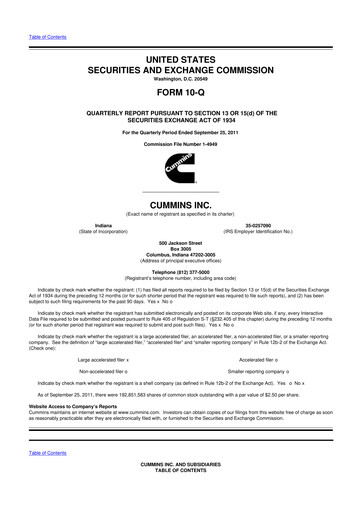 Thumbnail Cummins
 10-Q Quarterly Report FY2011 