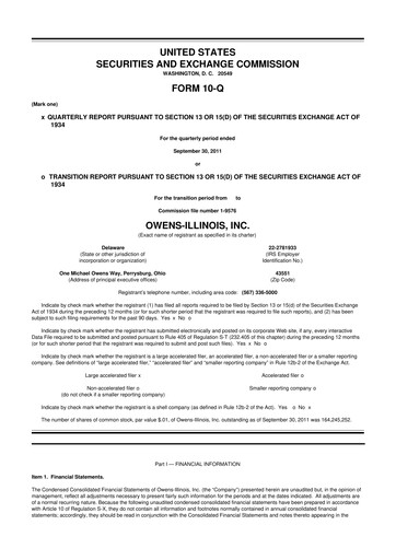 Thumbnail O-I Glass
 10-Q Quarterly Report FY2011 