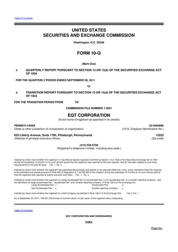 Vorschaubild EQT Corporation
 10-Q Quartalsbericht 2011 