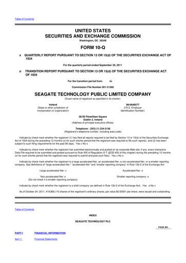 Thumbnail Seagate Technology 10-Q Quarterly Report FY2012 
