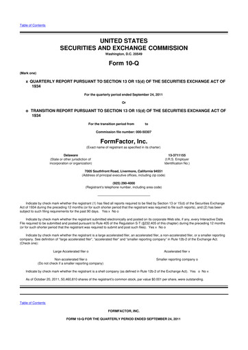 Thumbnail FormFactor 10-Q Quarterly Report FY2011 