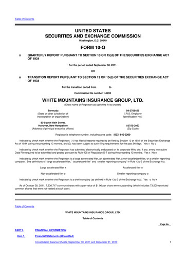 Miniature White Mountains Insurance Group 10-Q Rapport trimestriel 2011 