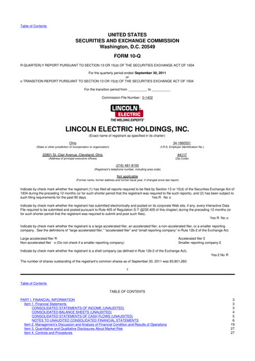 Thumbnail Lincoln Electric
 10-Q Quarterly Report FY2011 