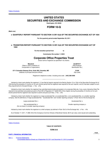 Thumbnail COPT Defense Properties 10-Q Quarterly Report FY2011 