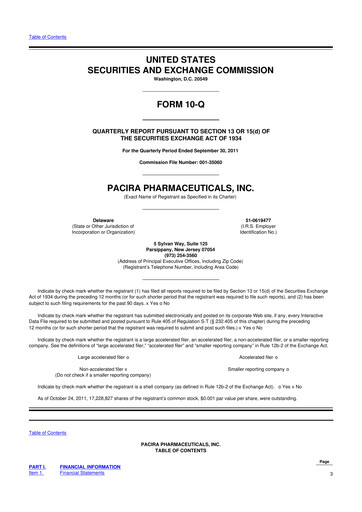 Miniature Pacira Biosciences
 10-Q Rapport trimestriel 2011 