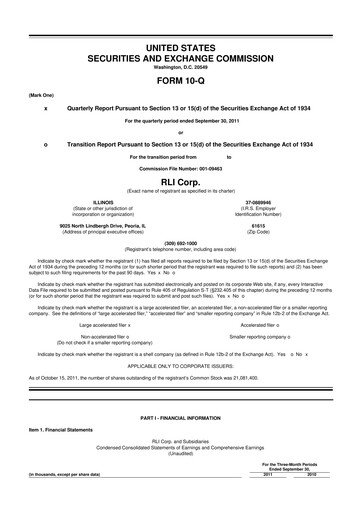 Thumbnail RLI Corp.
 10-Q Quarterly Report FY2011 