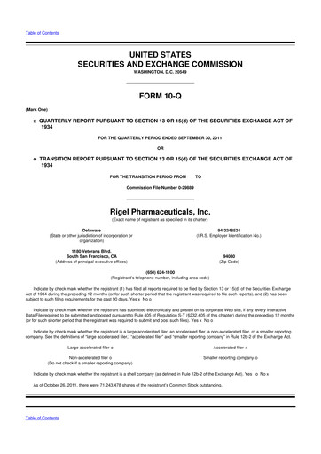 Thumbnail Rigel Pharmaceuticals 10-Q Quarterly Report FY2011 