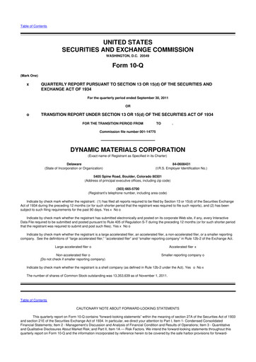 Miniature DMC Global 10-Q Rapport trimestriel 2011 