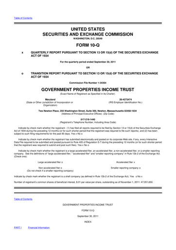 Vorschaubild Office Properties Income Trust 10-Q Quartalsbericht 2011 