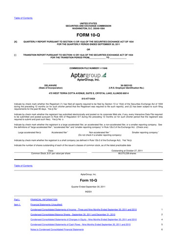 Miniature AptarGroup 10-Q Rapport trimestriel 2011 