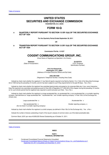 Thumbnail Cogent Communications
 10-Q Quarterly Report FY2011 