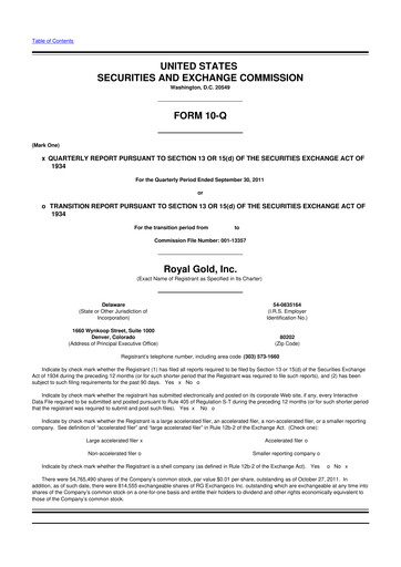 Vorschaubild Royal Gold
 10-Q Quartalsbericht 2012 