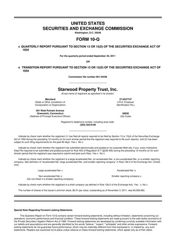 Thumbnail Starwood Property Trust 10-Q Quarterly Report FY2011 