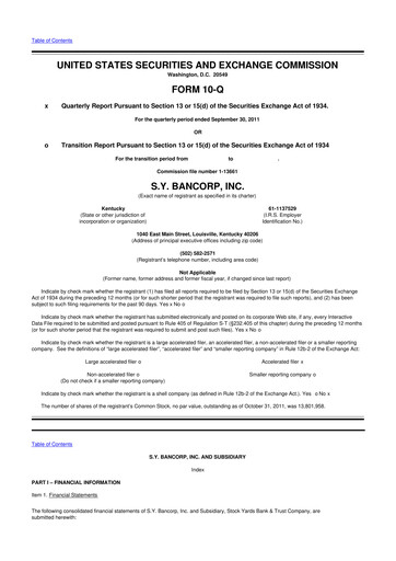 Thumbnail Stock Yards Bancorp 10-Q Quarterly Report FY2011 