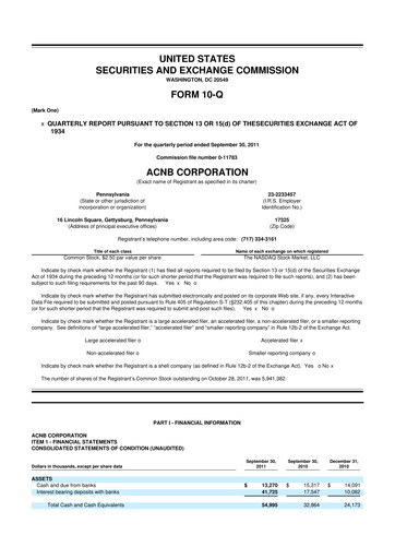 Thumbnail ACNB Corporation
 10-Q Quarterly Report FY2011 