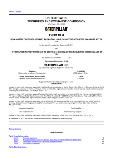Thumbnail Caterpillar 10-Q Quarterly Report FY 