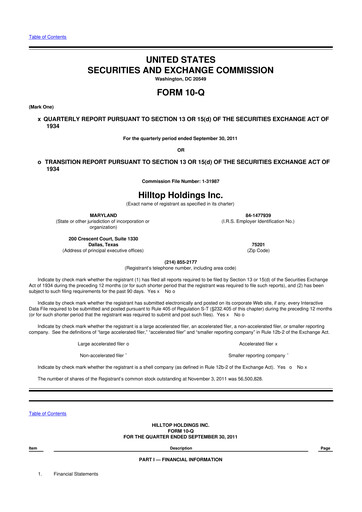 Miniature Hilltop Holdings 10-Q Rapport trimestriel 2011 