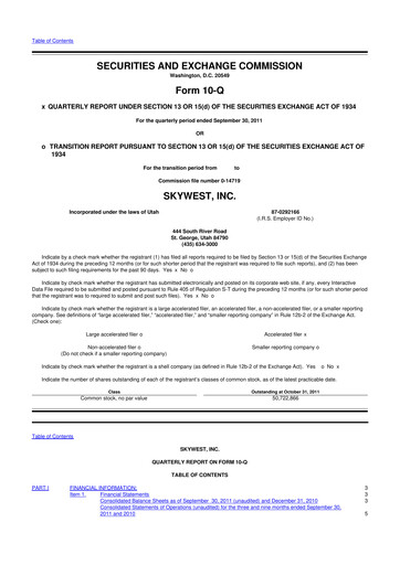 Thumbnail SkyWest 10-Q Quarterly Report FY2011 