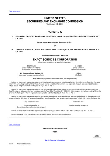 Miniature Exact Sciences 10-Q Rapport trimestriel 2011 