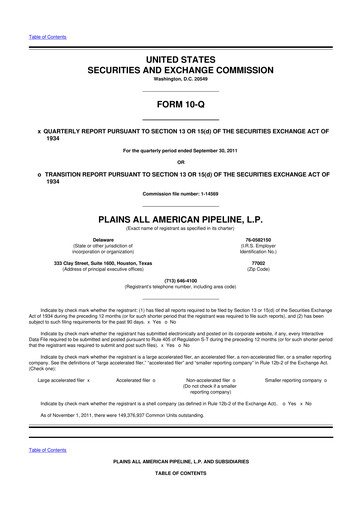 Thumbnail Plains All American Pipeline 10-Q Quarterly Report FY2011 