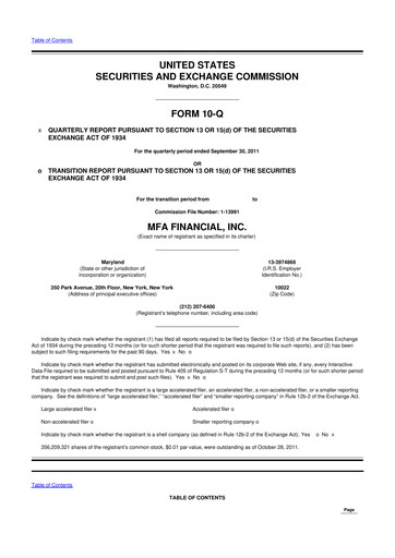 Thumbnail MFA Financial 10-Q Quarterly Report FY2011 