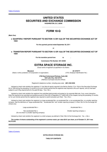 Miniature Extra Space Storage
 10-Q Rapport trimestriel 2011 