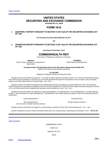 Vorschaubild Equity Commonwealth 10-Q Quartalsbericht 2011 